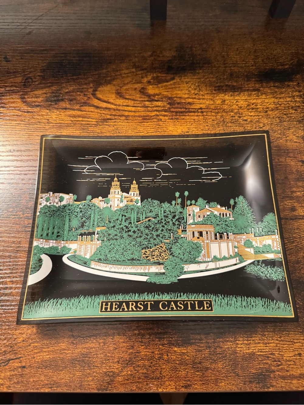 Vintage Hearst Castle San Simeon, CA Glass Souvenir Trinket Dish